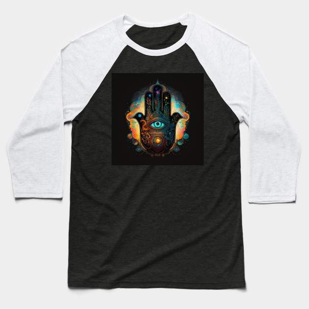 Trippy Hamsa Baseball T-Shirt by taoistviking